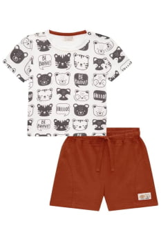 CONJUNTO INFANTIL LUC.BOO CAMISETA EM MEIA MALHA E BERMUDA EM PANAMÁ LINHO COM ELASTANO - 75748