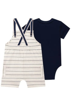 CONJUNTO INFANTIL LUC.BOO DE BODY EM SUEDINE E JARDINEIRA EM LISTRADO FIO TINTO TERASSA - 75482