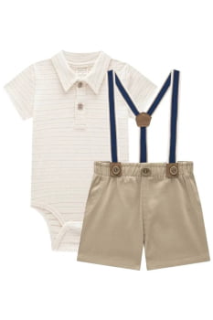 CONJUNTO INFANTIL LUC.BOO DE BODY POLO EM MALHA TEXTURA E BERMUDA EM SARJA STRETCH E SUSPENSÓRIO - 75187