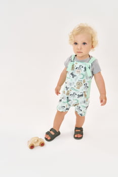 CONJUNTO INFANTIL MENINO DIVERTTO BABY BODY E JARDINEIRA EM MOLETINHO ESTAMPA SAFARI - 16110