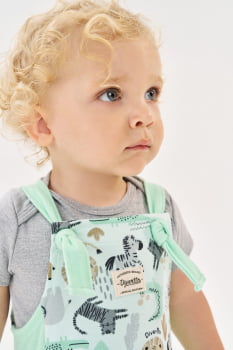 CONJUNTO INFANTIL MENINO DIVERTTO BABY BODY E JARDINEIRA EM MOLETINHO ESTAMPA SAFARI - 16110