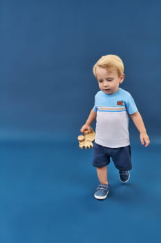 CONJUNTO INFANTIL MENINO DIVERTTO CAMISETA ESTAMPADA E BERMUDA EM JEANS ESCURO - 16120