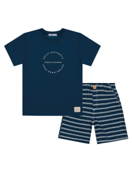 CONJUNTO INFANTIL MENINO DIVERTTO CAMISETA ESTAMPADA E BERMUDA EM SARJA LISTRADA - 17699