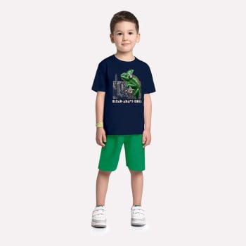 CONJUNTO INFANTIL MENINO KYLY CAMISETA ESTAMPA CAMALEÃO E BERMUDA - 1000957