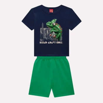 CONJUNTO INFANTIL MENINO KYLY CAMISETA ESTAMPA CAMALEÃO E BERMUDA - 1000957