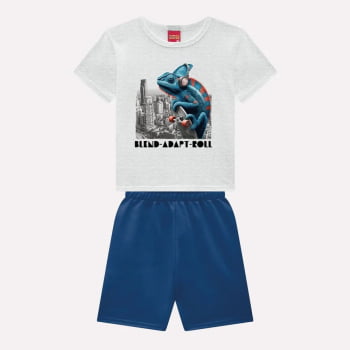 CONJUNTO INFANTIL MENINO KYLY CAMISETA ESTAMPA CAMALEÃO E BERMUDA - 1000957