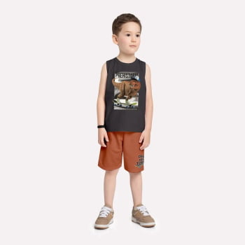 CONJUNTO INFANTIL MENINO KYLY REGATA ESTAMPA DINOSSAURO E BERMUDA EM MOLETOM - 1000956