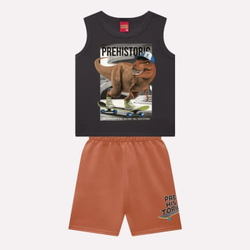CONJUNTO INFANTIL MENINO KYLY REGATA ESTAMPA DINOSSAURO E BERMUDA EM MOLETOM - 1000956