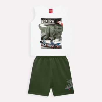 CONJUNTO INFANTIL MENINO KYLY REGATA ESTAMPA DINOSSAURO E BERMUDA EM MOLETOM - 1000956