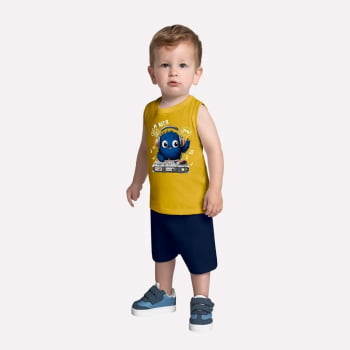 CONJUNTO INFANTIL MENINO KYLY REGATA ESTAMPA MONSTRINHO E BERMUDA EM MOLETOM - 1000944