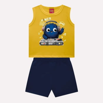 CONJUNTO INFANTIL MENINO KYLY REGATA ESTAMPA MONSTRINHO E BERMUDA EM MOLETOM - 1000944