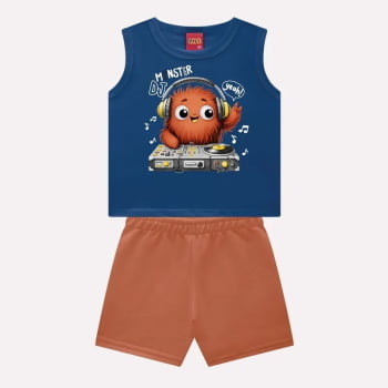 CONJUNTO INFANTIL MENINO KYLY REGATA ESTAMPA MONSTRINHO E BERMUDA EM MOLETOM - 1000944