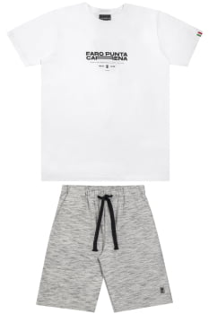 CONJUNTO INFANTIL MENINO LAMON CAMISETA ESTAMPADA E BERMUDA RAJADA - 30844