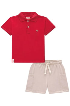 CONJUNTO INFANTIL MENINO LUC. BOO CAMISA POLO EM PIQUET COM ELASTANO E BERMUDA EM COTTON JEANS - 75214