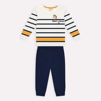 CONJUNTO INFANTIL MENINO MILON CASACO LISTRADO E CALÇA EM MOLETOM - 2000811