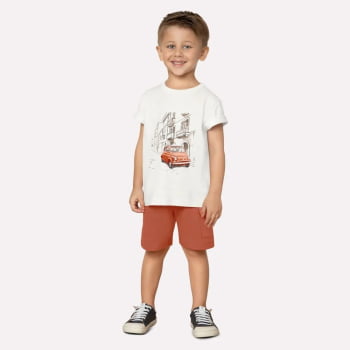 CONJUNTO INFANTIL MILON CAMISETA ESTAMPA CARRO E BERMUDA EM MOLETINHO - 2000973