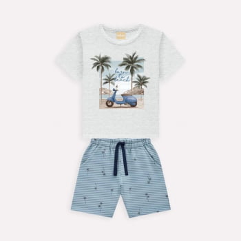 CONJUNTO INFANTIL MILON CAMISETA ESTAMPA MOTO E BERMUDA EM MOLETINHO LISTRADA - 2000971