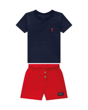 CONJUNTO INFANTIL ONDA MARINHA BATA EM MEIA MALHA LISTRAS PONTILHADA E BERMUDA EM MOLETOM - 1254025 CONJUNTO INFANTIL ONDA MARINHA BATA EM MEIA MALHA LISTRAS PONTILHADA E BERMUDA EM MOLETOM - 1254025