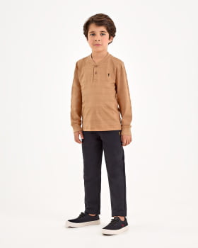 CONJUNTO INFANTIL ONDA MARINHA BATA EM MEIA MALHA TRABALHADA E CALÇA EM MOLETOM - 1231055