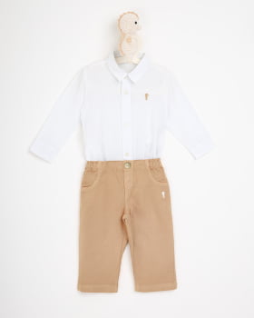 CONJUNTO INFANTIL ONDA MARINHA BODY CAMISA EM TRICOLINE E CALÇA EM SARJA MOLETOM - 1251016
