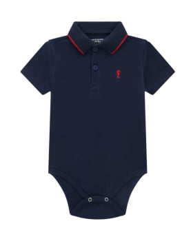 CONJUNTO INFANTIL ONDA MARINHA BODY POLO EM SUEDINE  BERMUDA EM MOLETINHO ESTAMPADO - 1254013