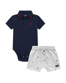 CONJUNTO INFANTIL ONDA MARINHA BODY POLO EM SUEDINE BERMUDA EM MOLETINHO ESTAMPADO - 1254013 CONJUNTO INFANTIL ONDA MARINHA BODY POLO EM SUEDINE BERMUDA EM MOLETINHO ESTAMPADO - 1254013