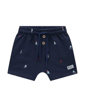 CONJUNTO INFANTIL ONDA MARINHA BODY POLO EM SUEDINE  BERMUDA EM MOLETINHO ESTAMPADO - 1254013