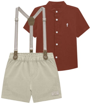 CONJUNTO INFANTIL ONDA MARINHA CAMISA EM LINHO E BERMUDA EM LINHO - 1244036