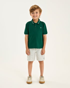 CONJUNTO INFANTIL ONDA MARINHA CAMISA POLO E BERMUDA LISTRADA - 1254063