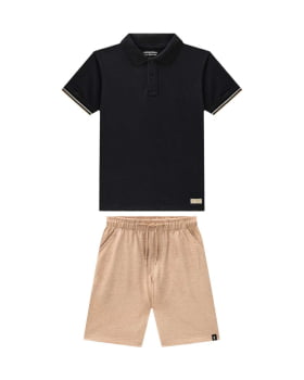 CONJUNTO INFANTIL ONDA MARINHA CAMISA POLO EM PIQUET CONFORT E BERMUDA EM MALHA TRABALHA - 1254107
