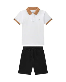 CONJUNTO INFANTIL ONDA MARINHA CAMISA POLO EM PIQUET CONFORT E EBERMUDA EM MOLETINHO - 1254108