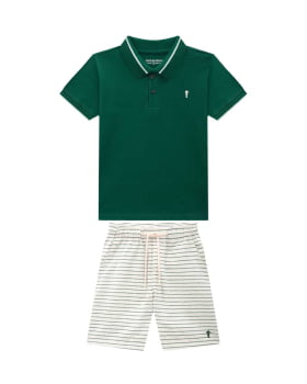 CONJUNTO INFANTIL ONDA MARINHA CAMISA POLO EM PIQUET E BERMUDA EM SARJA ECO LINHO - 1254063