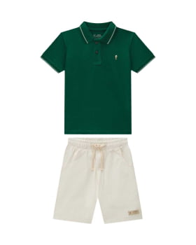 CONJUNTO INFANTIL ONDA MARINHA CAMISA POLO EM PIQUET  E BERMUDA EM SARJA - 1254115