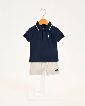 CONJUNTO INFANTIL ONDA MARINHA CAMISA POLO EM PIQUET E BERMUDA EM TRICOLINE - 1254030