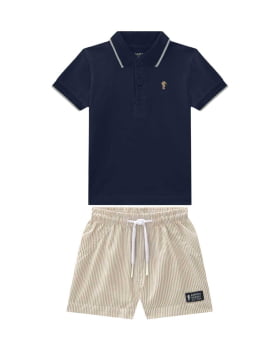 CONJUNTO INFANTIL ONDA MARINHA CAMISA POLO EM PIQUET E BERMUDA EM TRICOLINE - 1254030