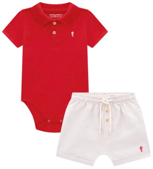 CONJUNTO INFANTIL ONDA MARINHA CAMISA POLO EM SUEDINE E BERMUDA EM SARJA TRABALHADA LEVE - 1244015