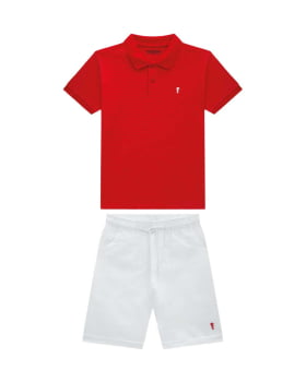 CONJUNTO INFANTIL ONDA MARINHA CAMISA POO EM MEIA MALHA E BERMUDA EM SARJA - 1254114