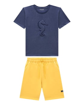 CONJUNTO INFANTIL ONDA MARINHA CAMISETA EM MALHA E BERMUDA EM MOLETINHO - 1243087