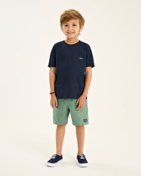 CONJUNTO INFANTIL ONDA MARINHA CAMISETA EM MEIA MALHA COM ESTAMPA E BERMUDA EM MOLETINHO - 1254054
