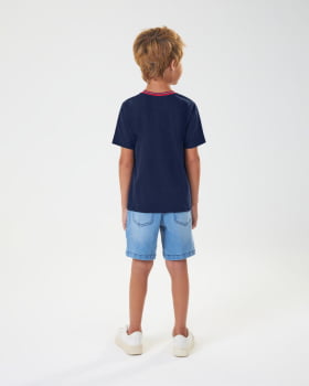 CONJUNTO INFANTIL ONDA MARINHA CAMISETA EM MEIA MALHA E BERMUDA EM JEANS COM ELASTANO - 1243069