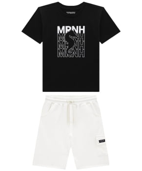 CONJUNTO INFANTIL ONDA MARINHA CAMISETA EM MEIA MALHA E BERMUDA EM MOLETINHO TRABALHADO - 1244097