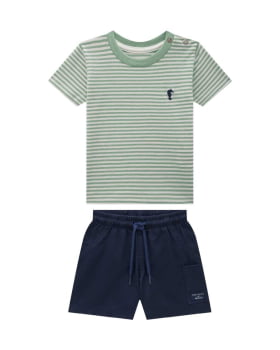 CONJUNTO INFANTIL ONDA MARINHA CAMISETA EM MEIA MALHA LISTRADA E BERMUDA EM SARJA - 1254019 CONJUNTO INFANTIL ONDA MARINHA CAMISETA EM MEIA MALHA LISTRADA E BERMUDA EM SARJA - 1254019