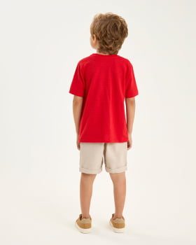 CONJUNTO INFANTIL ONDA MARINHA CAMISETA EM MEIA MALHA TRABALHADA E BERMUDA EM SARJA - 1254052