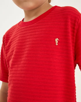 CONJUNTO INFANTIL ONDA MARINHA CAMISETA EM MEIA MALHA TRABALHADA E BERMUDA EM SARJA - 1254052