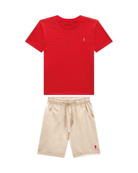 CONJUNTO INFANTIL ONDA MARINHA CAMISETA EM MEIA MALHA TRABALHADA E BERMUDA EM SARJA - 1254052