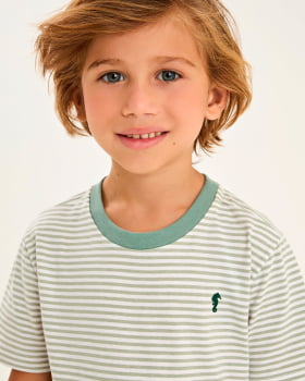 CONJUNTO INFANTIL ONDA MARINHA CAMISETA LISTRADA E BERMUDA EM MOLETOM - 1254055