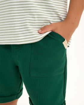 CONJUNTO INFANTIL ONDA MARINHA CAMISETA LISTRADA E BERMUDA EM MOLETOM - 1254055