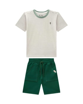 CONJUNTO INFANTIL ONDA MARINHA CAMISETA LISTRADA E BERMUDA EM MOLETOM - 1254055