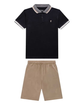 CONJUNTO INFANTIL ONDA MARINHA POLO EM PIQUET E BERMUDA EM SARJA COM ELASTANO - 1243131