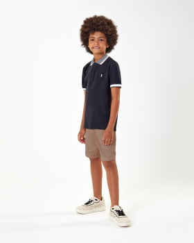 CONJUNTO INFANTIL ONDA MARINHA POLO EM PIQUET E BERMUDA EM SARJA COM ELASTANO - 1243131